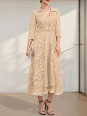 A-line V-Neck Tea-Length Chiffon Mother of the Bride Dress