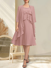 A-line Scoop Knee-Length Chiffon Mother of the Bride Dress With Beading