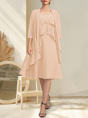 A-line Scoop Knee-Length Chiffon Mother of the Bride Dress With Beading