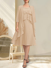 A-line Scoop Knee-Length Chiffon Mother of the Bride Dress With Beading