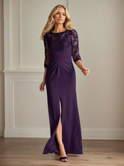 Plum Sheath Lace Stretch Crepe Mother of the Bride Dress