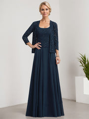 A-line Square Floor-Length Lace Chiffon Mother of the Bride Dress With Sequins