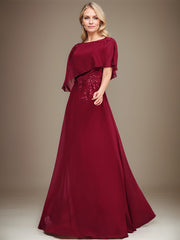 A-line Scoop Floor-Length Chiffon Lace Mother of the Bride Dress With Sequins Beading