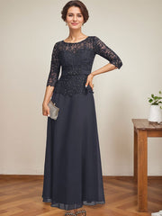 A-line Scoop Illusion Ankle-Length Chiffon Lace Mother of the Bride Dress With Rhinestone Beading