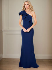 A-line One Shoulder Floor-Length Chiffon Mother of the Bride Dress With Ruffles