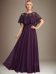 A-line Boat Neck Floor-Length Lace Chiffon Mother of the Bride Dress With Applique Sequins