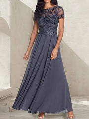 Charcoal Grey A-Line Scoop Long Mother of the Bride Dress With Beadings