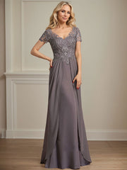 A-line V-Neck Floor-Length Chiffon Lace Mother of the Bride Dress