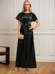 A-line Scoop Ankle-Length Stretch Satin Mother of the Bride Dress With Pleated Beading