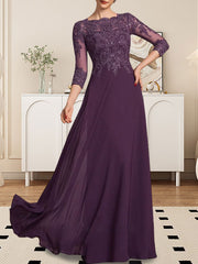 A-line Scoop Floor-Length Lace Chiffon Mother of the Bride Dress With Sequins