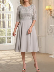 A-line Scoop Knee-Length Lace Chiffon Mother of the Bride Dress