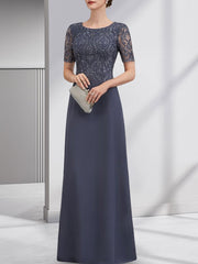 A-line Scoop Floor-Length Lace Chiffon Mother of the Bride Dress With Sequins