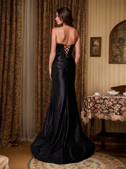 Black Sheath Sweetheart Long Prom Dress With Slit