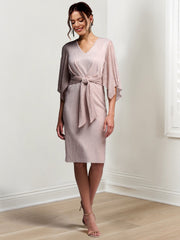 Sheath/Column V-Neck Knee-Length Mother of the Bride Dresses