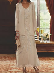 Sheath/Column V-Neck Ankle-Length Mother of the Bride Dresses with Jacket & Sequins