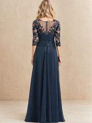 A-line V-Neck Floor-Length Lace Chiffon Mother of the Bride Dress With Sequins