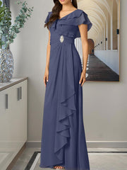 Stormy A-Line V-Neck Ruched Chiffon Dress