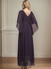 A-line Scoop Illusion Ankle-Length Lace Chiffon Mother of the Bride Dress With Sequins