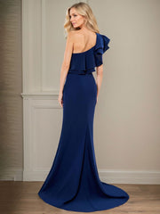 A-line One Shoulder Floor-Length Chiffon Mother of the Bride Dress With Ruffles