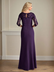 Plum Sheath Lace Stretch Crepe Mother of the Bride Dress