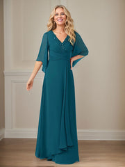 A-Line V-Neck Long Sequins Chiffon Mother Dress