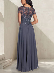 Charcoal Grey A-Line Scoop Long Mother of the Bride Dress With Beadings