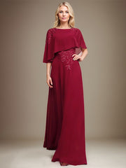 A-line Scoop Floor-Length Chiffon Lace Mother of the Bride Dress With Sequins Beading