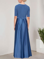 Surplice Neckline Ballgown with Full Satin Skirt & Jersey Bodice