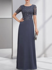 A-line Scoop Floor-Length Lace Chiffon Mother of the Bride Dress With Sequins