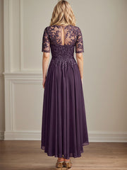 A-line Scoop Illusion Asymmetrical Chiffon Lace Mother of the Bride Dress With Sequins