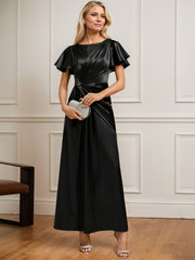 A-line Scoop Ankle-Length Stretch Satin Mother of the Bride Dress With Pleated Beading