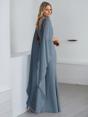 Sheath Scoop Floor-Length Chiffon Mother of the Bride Dress With Cascading Ruffles