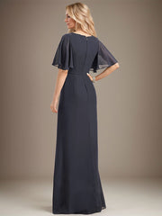 A-line Scoop Floor-Length Chiffon Mother of the Bride Dress With Cascading Ruffles Beading Sequins