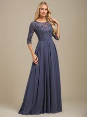 A-Line Scoop Floor-Length Lace Chiffon Mother Of the Bride Dress With Sequins Applique