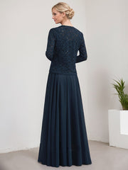 A-line Square Floor-Length Lace Chiffon Mother of the Bride Dress With Sequins