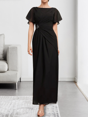 A-line Scoop Ankle-Length Chiffon Mother of the Bride Dress With Beading Pleated