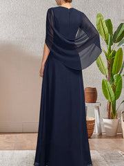 Dark Navy A-Line V-Neck Long Mother of Bride Dress