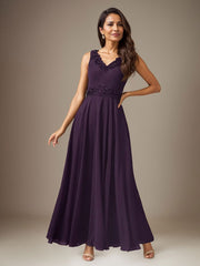 Plum A-Line Sequins Chiffon Dress