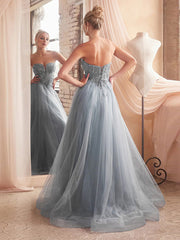 Blue A Line Sweetheart Long Prom Dress With Sequins