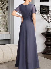 A-line Scoop Floor-Length Chiffon Mother of the Bride Dress With Pleated Beading