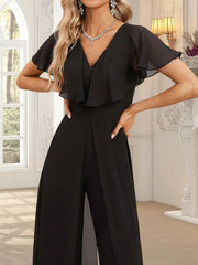 Jumpsuit/Pantsuit V-Neck Floor-Length Chiffon Evening Dress