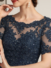 A-line Scoop Illusion Floor-Length Chiffon Lace Mother of the Bride Dress With Sequins Beading