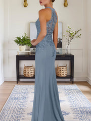 Dusty Blue Sheath Halter Long Mother of Bride Dress With Appliques