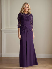 Plum Sheath Lace Stretch Crepe Mother of the Bride Dress