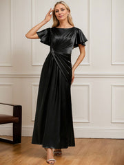 A-line Scoop Ankle-Length Stretch Satin Mother of the Bride Dress With Pleated Beading