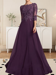 A-line Scoop Floor-Length Lace Chiffon Mother of the Bride Dress With Sequins