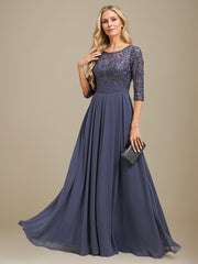 A-Line Scoop Floor-Length Lace Chiffon Mother Of the Bride Dress With Sequins Applique