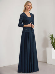 A-line Square Floor-Length Lace Chiffon Mother of the Bride Dress With Sequins