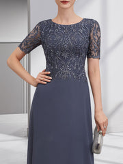 A-line Scoop Floor-Length Lace Chiffon Mother of the Bride Dress With Sequins