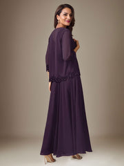 Plum A-Line Sequins Chiffon Dress